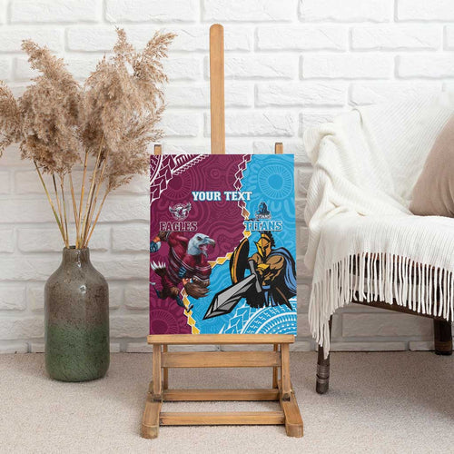 Personalised Eagles And Titans Rugby Canvas Wall Art Aboriginal Mix Polynesian Pattern