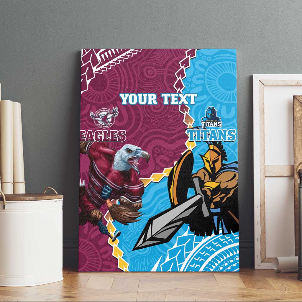 Personalised Eagles And Titans Rugby Canvas Wall Art Aboriginal Mix Polynesian Pattern