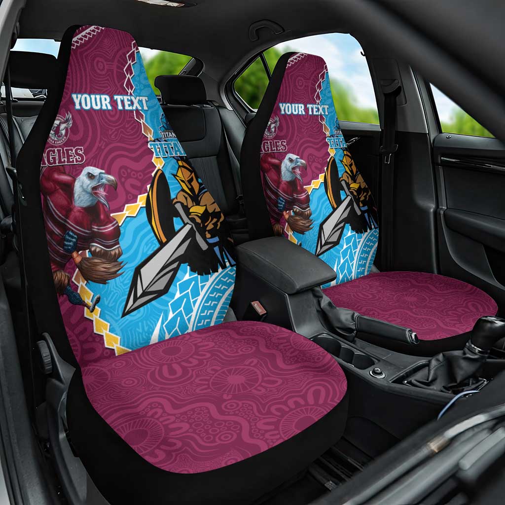Personalised Eagles And Titans Rugby Car Seat Cover Aboriginal Mix Polynesian Pattern