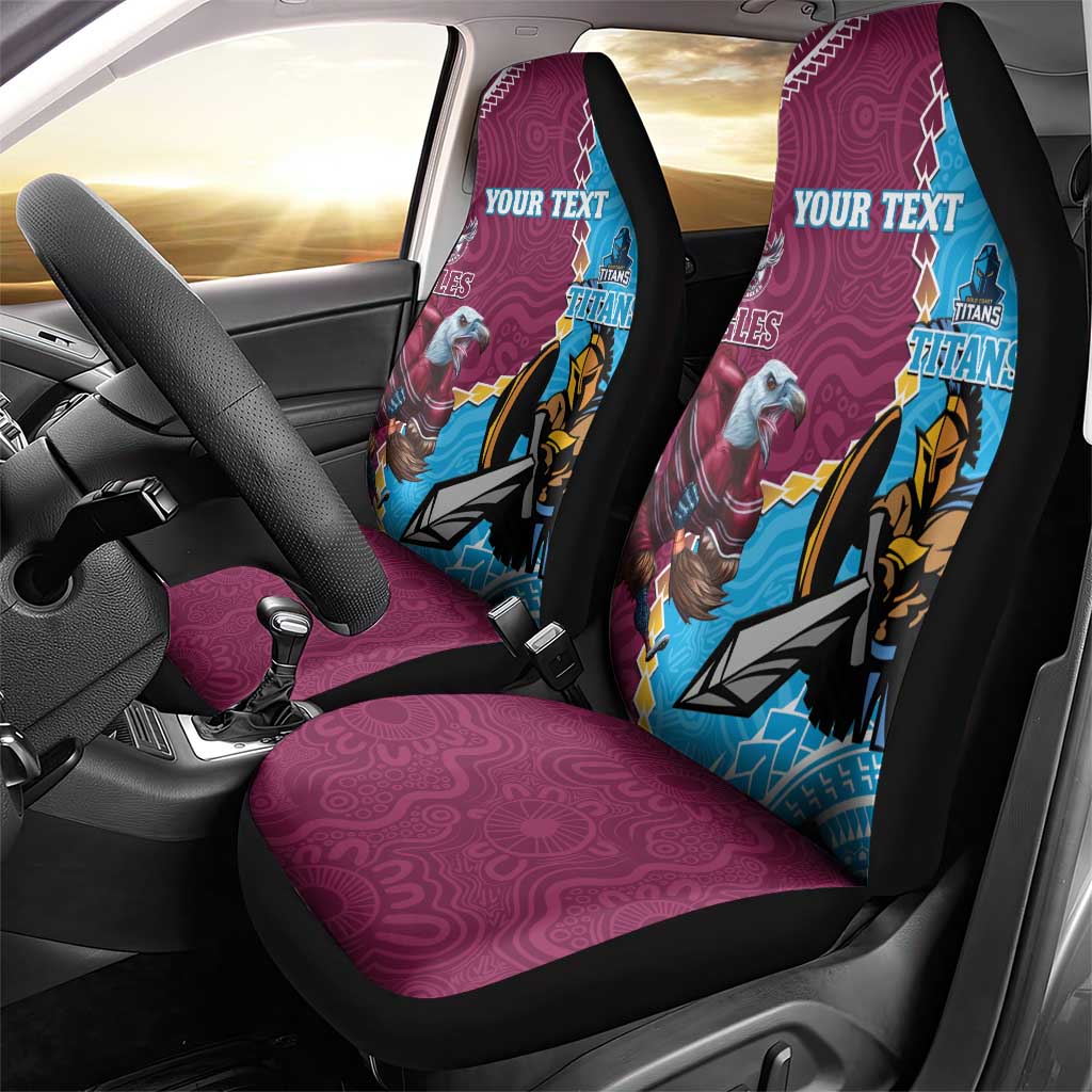 Personalised Eagles And Titans Rugby Car Seat Cover Aboriginal Mix Polynesian Pattern