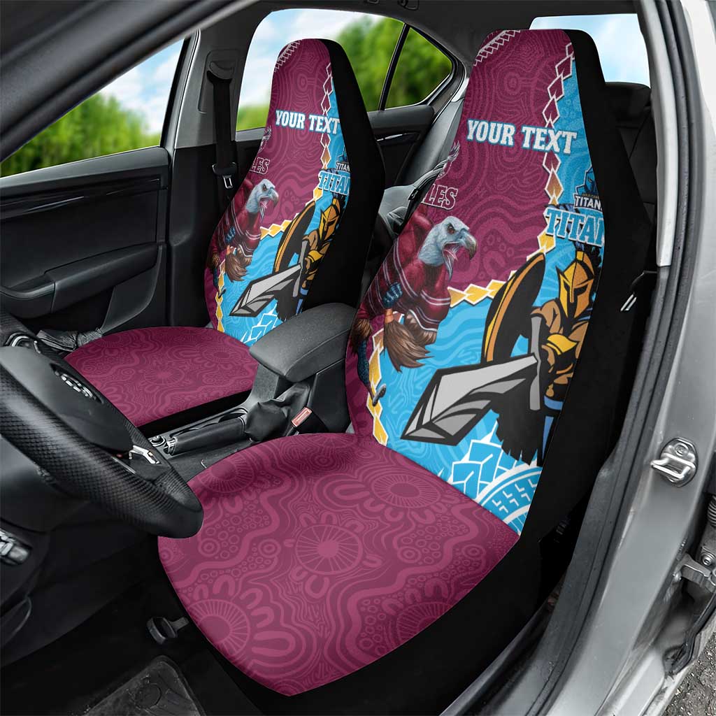 Personalised Eagles And Titans Rugby Car Seat Cover Aboriginal Mix Polynesian Pattern