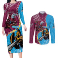 Personalised Eagles And Titans Rugby Couples Matching Long Sleeve Bodycon Dress and Long Sleeve Button Shirt Aboriginal Mix Polynesian Pattern
