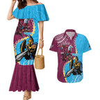 Personalised Eagles And Titans Rugby Couples Matching Mermaid Dress and Hawaiian Shirt Aboriginal Mix Polynesian Pattern