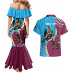 Personalised Eagles And Titans Rugby Couples Matching Mermaid Dress and Hawaiian Shirt Aboriginal Mix Polynesian Pattern