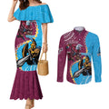 Personalised Eagles And Titans Rugby Couples Matching Mermaid Dress and Long Sleeve Button Shirt Aboriginal Mix Polynesian Pattern