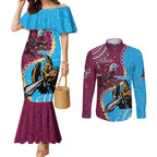 Personalised Eagles And Titans Rugby Couples Matching Mermaid Dress and Long Sleeve Button Shirt Aboriginal Mix Polynesian Pattern