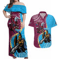 Personalised Eagles And Titans Rugby Couples Matching Off Shoulder Maxi Dress and Hawaiian Shirt Aboriginal Mix Polynesian Pattern