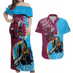 Personalised Eagles And Titans Rugby Couples Matching Off Shoulder Maxi Dress and Hawaiian Shirt Aboriginal Mix Polynesian Pattern