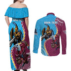 Personalised Eagles And Titans Rugby Couples Matching Off Shoulder Maxi Dress and Long Sleeve Button Shirt Aboriginal Mix Polynesian Pattern