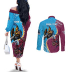 Personalised Eagles And Titans Rugby Couples Matching Off The Shoulder Long Sleeve Dress and Long Sleeve Button Shirt Aboriginal Mix Polynesian Pattern