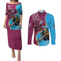 Personalised Eagles And Titans Rugby Couples Matching Puletasi and Long Sleeve Button Shirt Aboriginal Mix Polynesian Pattern