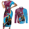 Personalised Eagles And Titans Rugby Couples Matching Short Sleeve Bodycon Dress and Long Sleeve Button Shirt Aboriginal Mix Polynesian Pattern