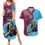 Personalised Eagles And Titans Rugby Couples Matching Summer Maxi Dress and Hawaiian Shirt Aboriginal Mix Polynesian Pattern