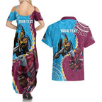 Personalised Eagles And Titans Rugby Couples Matching Summer Maxi Dress and Hawaiian Shirt Aboriginal Mix Polynesian Pattern