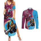 Personalised Eagles And Titans Rugby Couples Matching Summer Maxi Dress and Long Sleeve Button Shirt Aboriginal Mix Polynesian Pattern