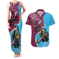 Personalised Eagles And Titans Rugby Couples Matching Tank Maxi Dress and Hawaiian Shirt Aboriginal Mix Polynesian Pattern