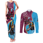 Personalised Eagles And Titans Rugby Couples Matching Tank Maxi Dress and Long Sleeve Button Shirt Aboriginal Mix Polynesian Pattern