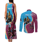 Personalised Eagles And Titans Rugby Couples Matching Tank Maxi Dress and Long Sleeve Button Shirt Aboriginal Mix Polynesian Pattern