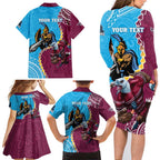 Personalised Eagles And Titans Rugby Family Matching Long Sleeve Bodycon Dress and Hawaiian Shirt Aboriginal Mix Polynesian Pattern
