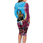Personalised Eagles And Titans Rugby Family Matching Long Sleeve Bodycon Dress and Hawaiian Shirt Aboriginal Mix Polynesian Pattern