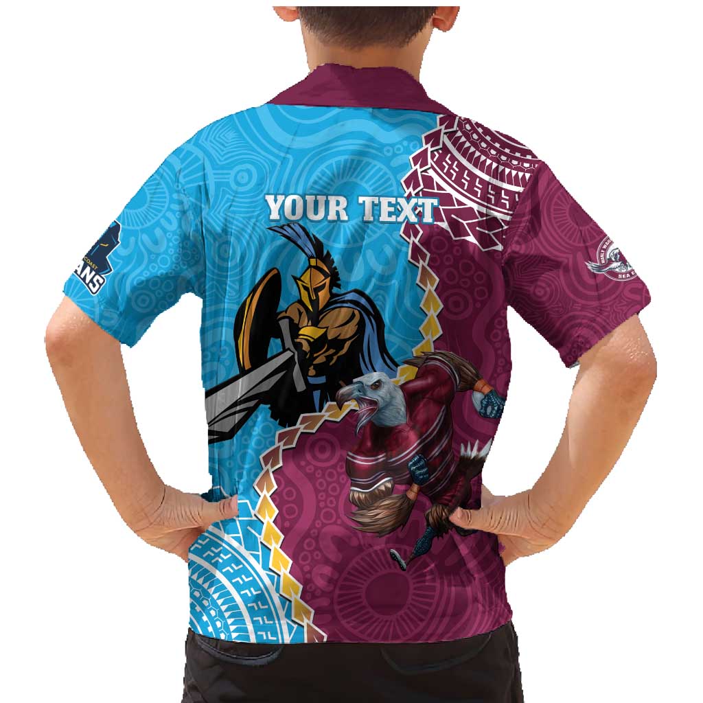 Personalised Eagles And Titans Rugby Family Matching Mermaid Dress and Hawaiian Shirt Aboriginal Mix Polynesian Pattern