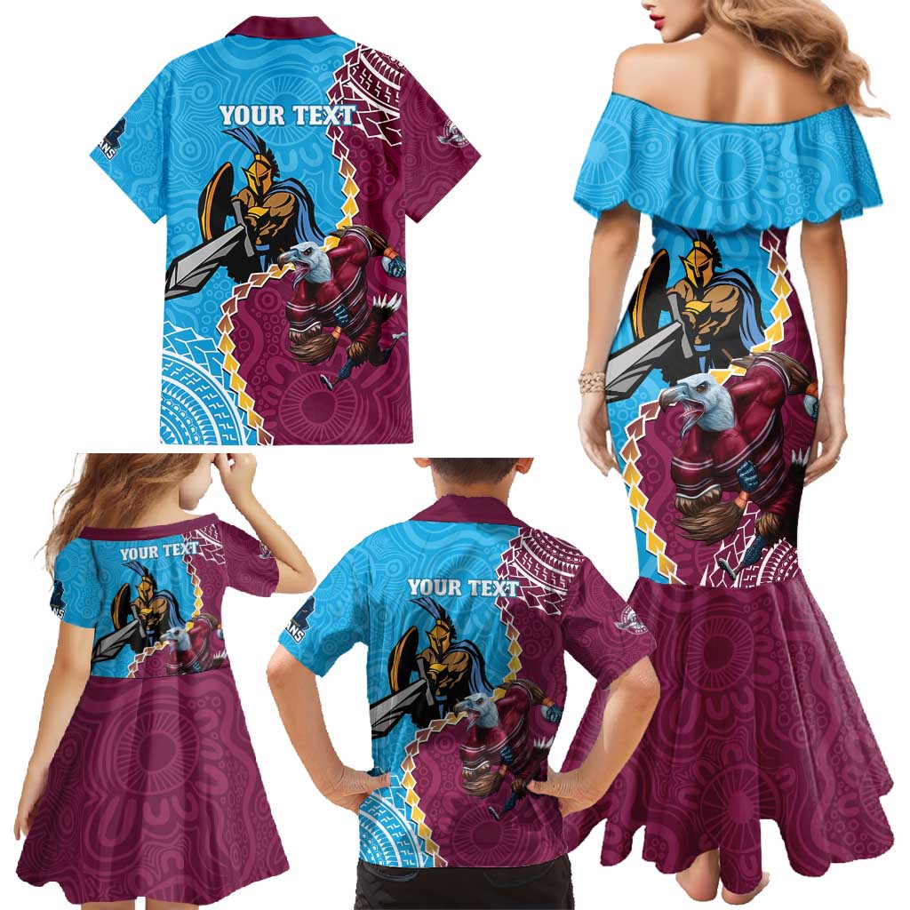 Personalised Eagles And Titans Rugby Family Matching Mermaid Dress and Hawaiian Shirt Aboriginal Mix Polynesian Pattern