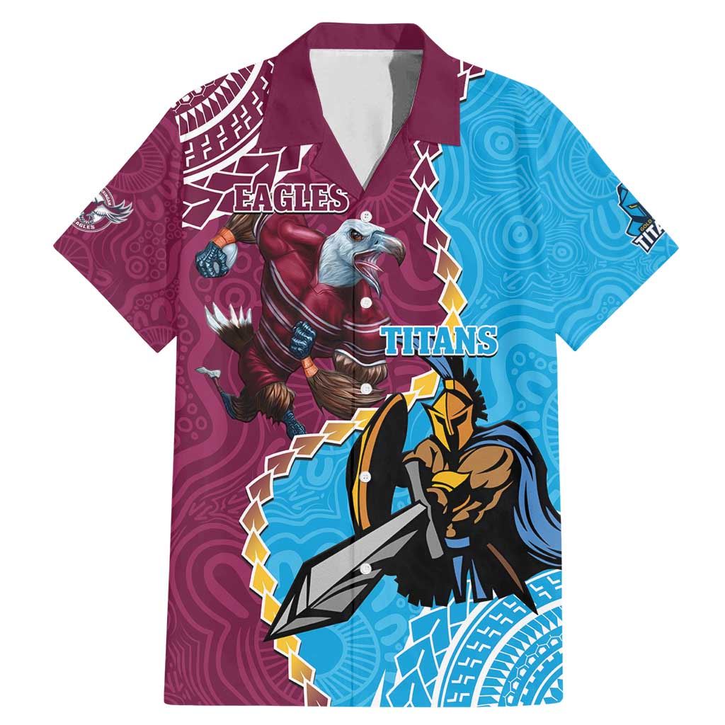 Personalised Eagles And Titans Rugby Family Matching Mermaid Dress and Hawaiian Shirt Aboriginal Mix Polynesian Pattern