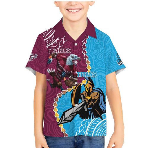 Personalised Eagles And Titans Rugby Family Matching Mermaid Dress and Hawaiian Shirt Aboriginal Mix Polynesian Pattern