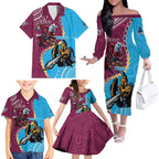 Personalised Eagles And Titans Rugby Family Matching Off The Shoulder Long Sleeve Dress and Hawaiian Shirt Aboriginal Mix Polynesian Pattern