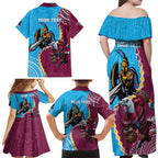 Personalised Eagles And Titans Rugby Family Matching Off Shoulder Maxi Dress and Hawaiian Shirt Aboriginal Mix Polynesian Pattern