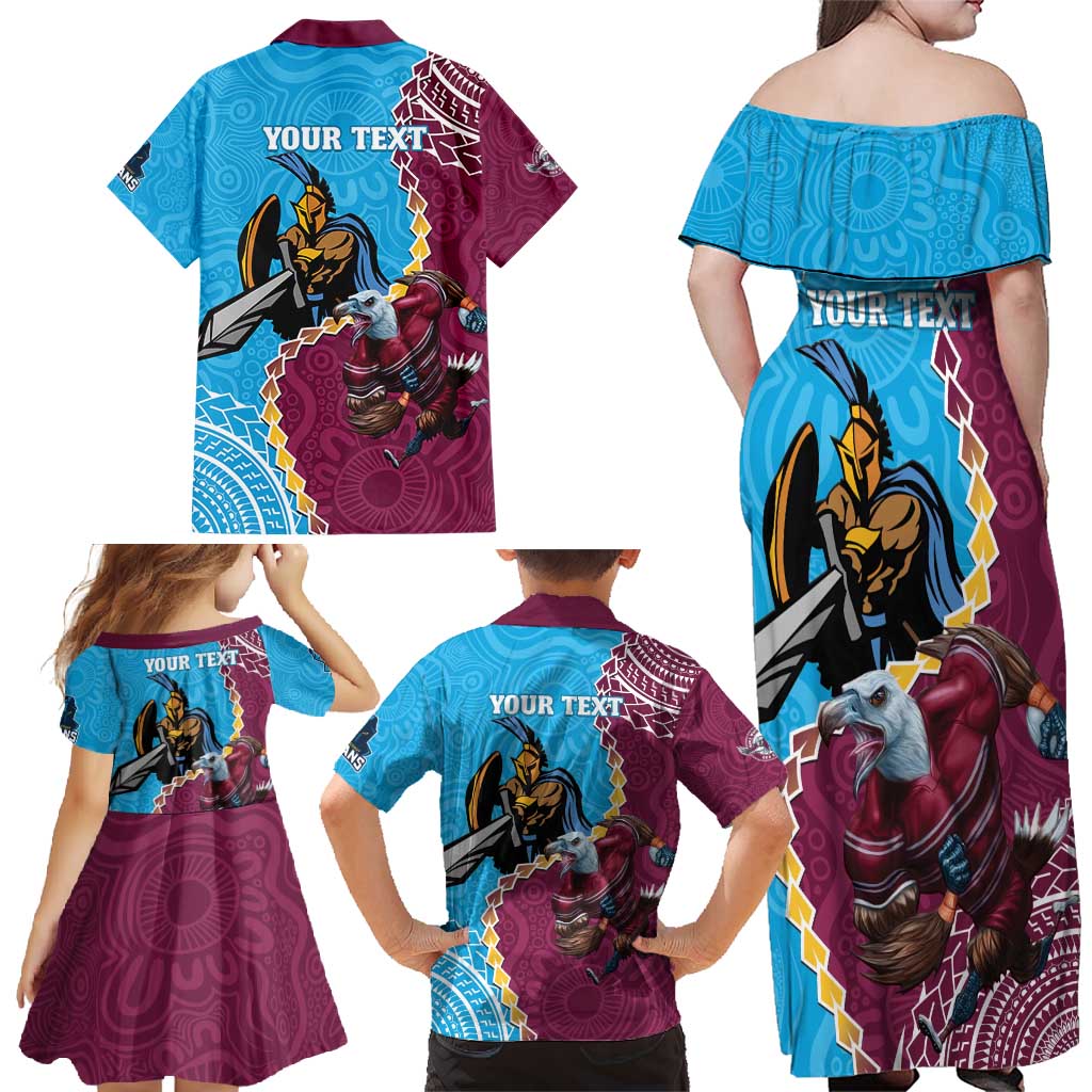 Personalised Eagles And Titans Rugby Family Matching Off Shoulder Maxi Dress and Hawaiian Shirt Aboriginal Mix Polynesian Pattern