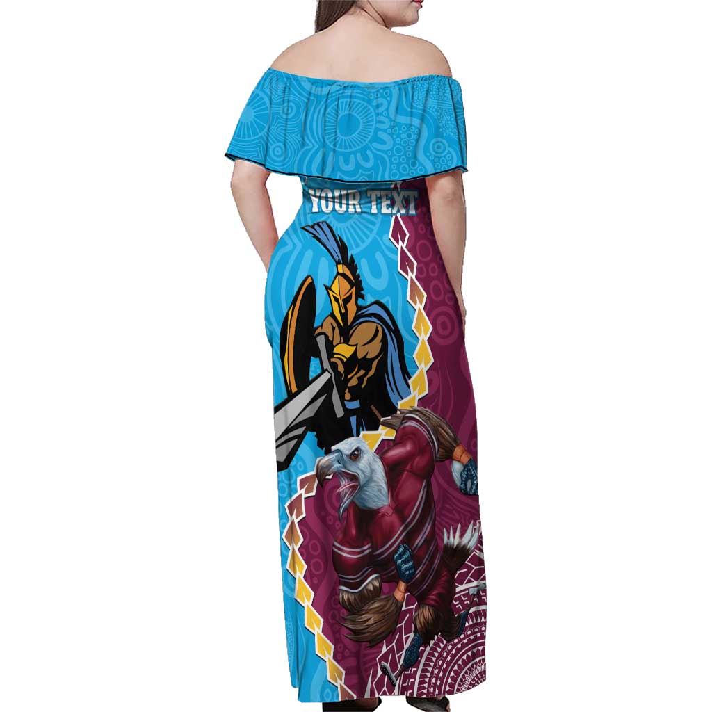 Personalised Eagles And Titans Rugby Family Matching Off Shoulder Maxi Dress and Hawaiian Shirt Aboriginal Mix Polynesian Pattern