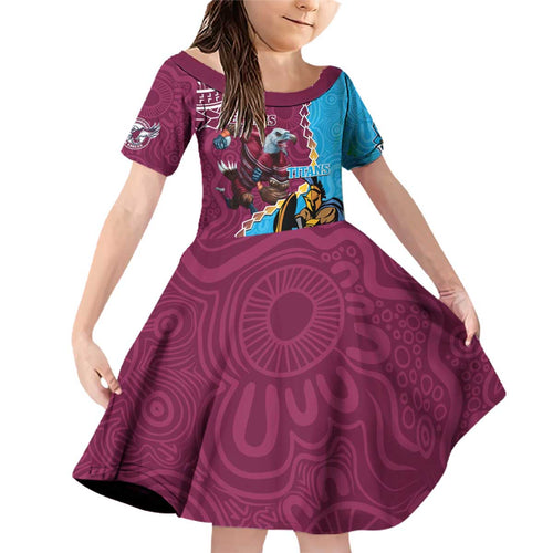 Personalised Eagles And Titans Rugby Family Matching Off Shoulder Short Dress and Hawaiian Shirt Aboriginal Mix Polynesian Pattern