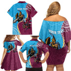 Personalised Eagles And Titans Rugby Family Matching Off Shoulder Short Dress and Hawaiian Shirt Aboriginal Mix Polynesian Pattern