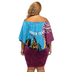 Personalised Eagles And Titans Rugby Family Matching Off Shoulder Short Dress and Hawaiian Shirt Aboriginal Mix Polynesian Pattern