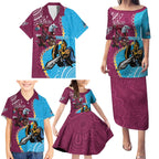 Personalised Eagles And Titans Rugby Family Matching Puletasi and Hawaiian Shirt Aboriginal Mix Polynesian Pattern