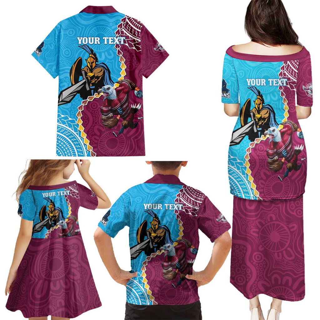 Personalised Eagles And Titans Rugby Family Matching Puletasi and Hawaiian Shirt Aboriginal Mix Polynesian Pattern