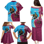 Personalised Eagles And Titans Rugby Family Matching Puletasi and Hawaiian Shirt Aboriginal Mix Polynesian Pattern