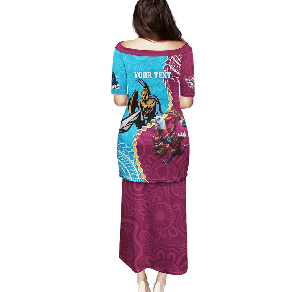 Personalised Eagles And Titans Rugby Family Matching Puletasi and Hawaiian Shirt Aboriginal Mix Polynesian Pattern
