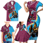Personalised Eagles And Titans Rugby Family Matching Short Sleeve Bodycon Dress and Hawaiian Shirt Aboriginal Mix Polynesian Pattern