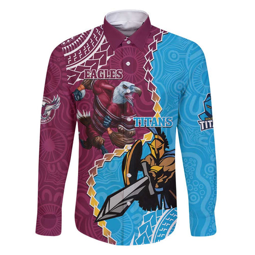 Personalised Eagles And Titans Rugby Family Matching Short Sleeve Bodycon Dress and Hawaiian Shirt Aboriginal Mix Polynesian Pattern