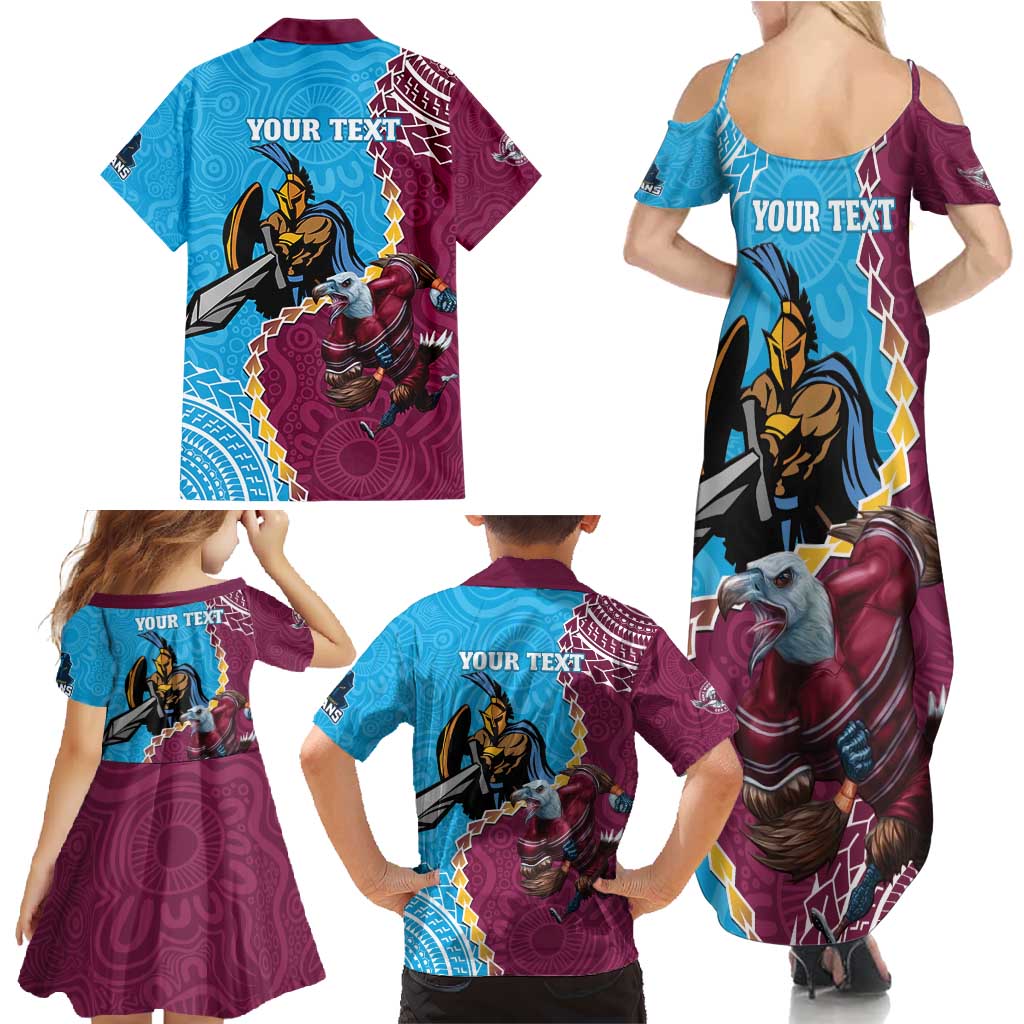 Personalised Eagles And Titans Rugby Family Matching Summer Maxi Dress and Hawaiian Shirt Aboriginal Mix Polynesian Pattern