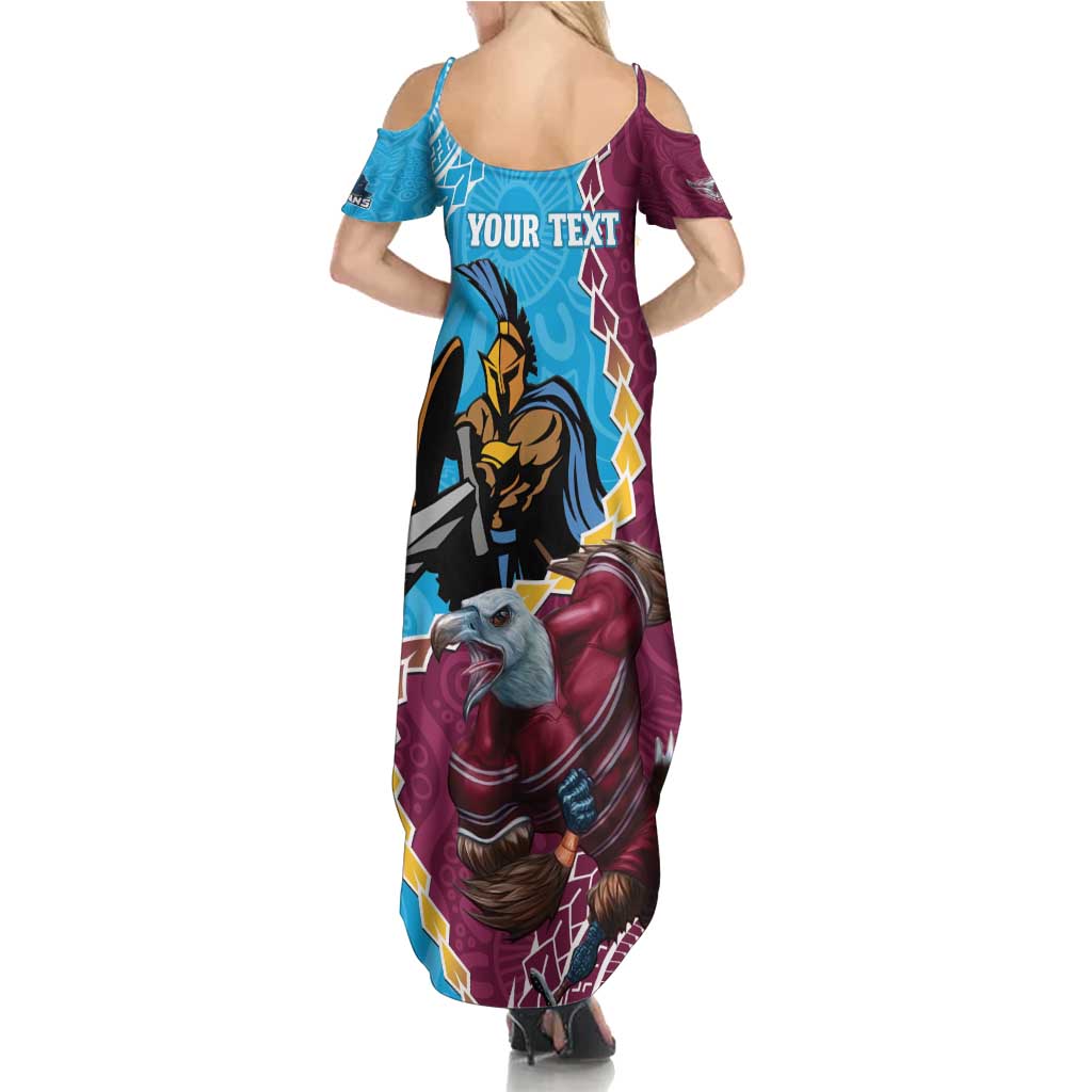 Personalised Eagles And Titans Rugby Family Matching Summer Maxi Dress and Hawaiian Shirt Aboriginal Mix Polynesian Pattern