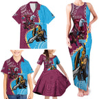 Personalised Eagles And Titans Rugby Family Matching Tank Maxi Dress and Hawaiian Shirt Aboriginal Mix Polynesian Pattern