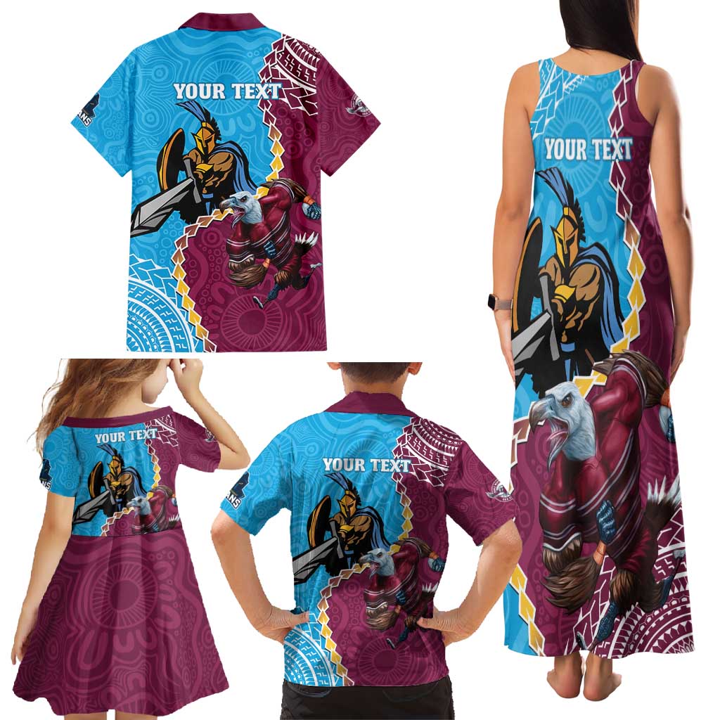 Personalised Eagles And Titans Rugby Family Matching Tank Maxi Dress and Hawaiian Shirt Aboriginal Mix Polynesian Pattern