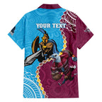Personalised Eagles And Titans Rugby Family Matching Tank Maxi Dress and Hawaiian Shirt Aboriginal Mix Polynesian Pattern