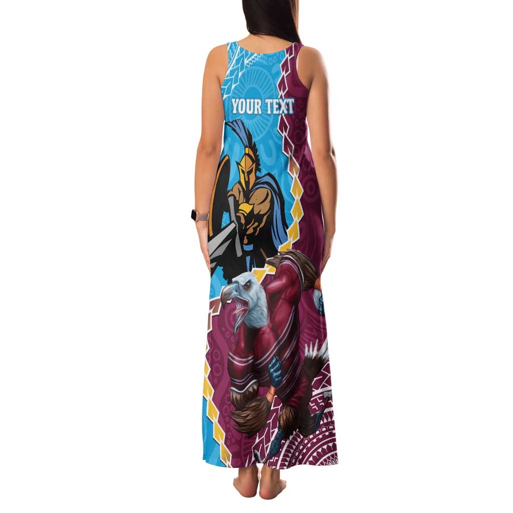 Personalised Eagles And Titans Rugby Family Matching Tank Maxi Dress and Hawaiian Shirt Aboriginal Mix Polynesian Pattern