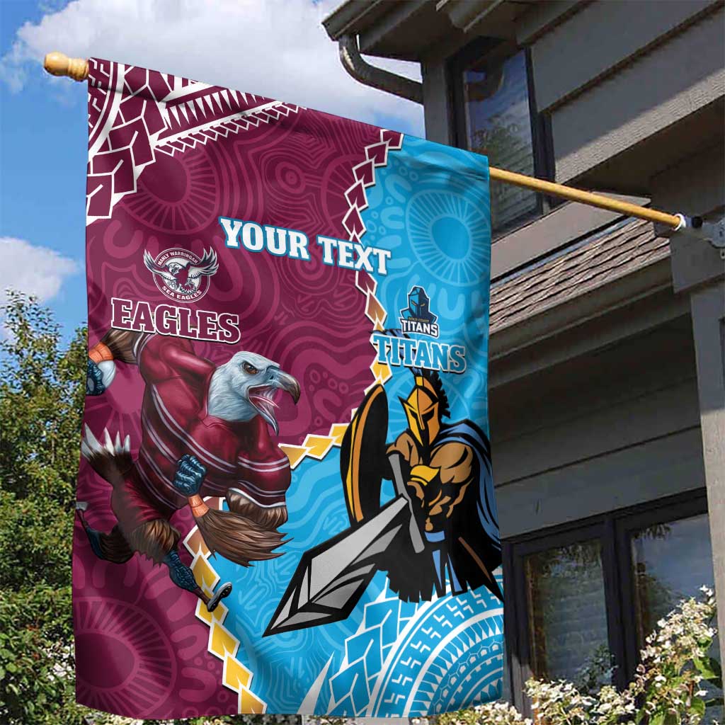 Personalised Eagles And Titans Rugby Garden Flag Aboriginal Mix Polynesian Pattern