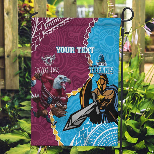 Personalised Eagles And Titans Rugby Garden Flag Aboriginal Mix Polynesian Pattern