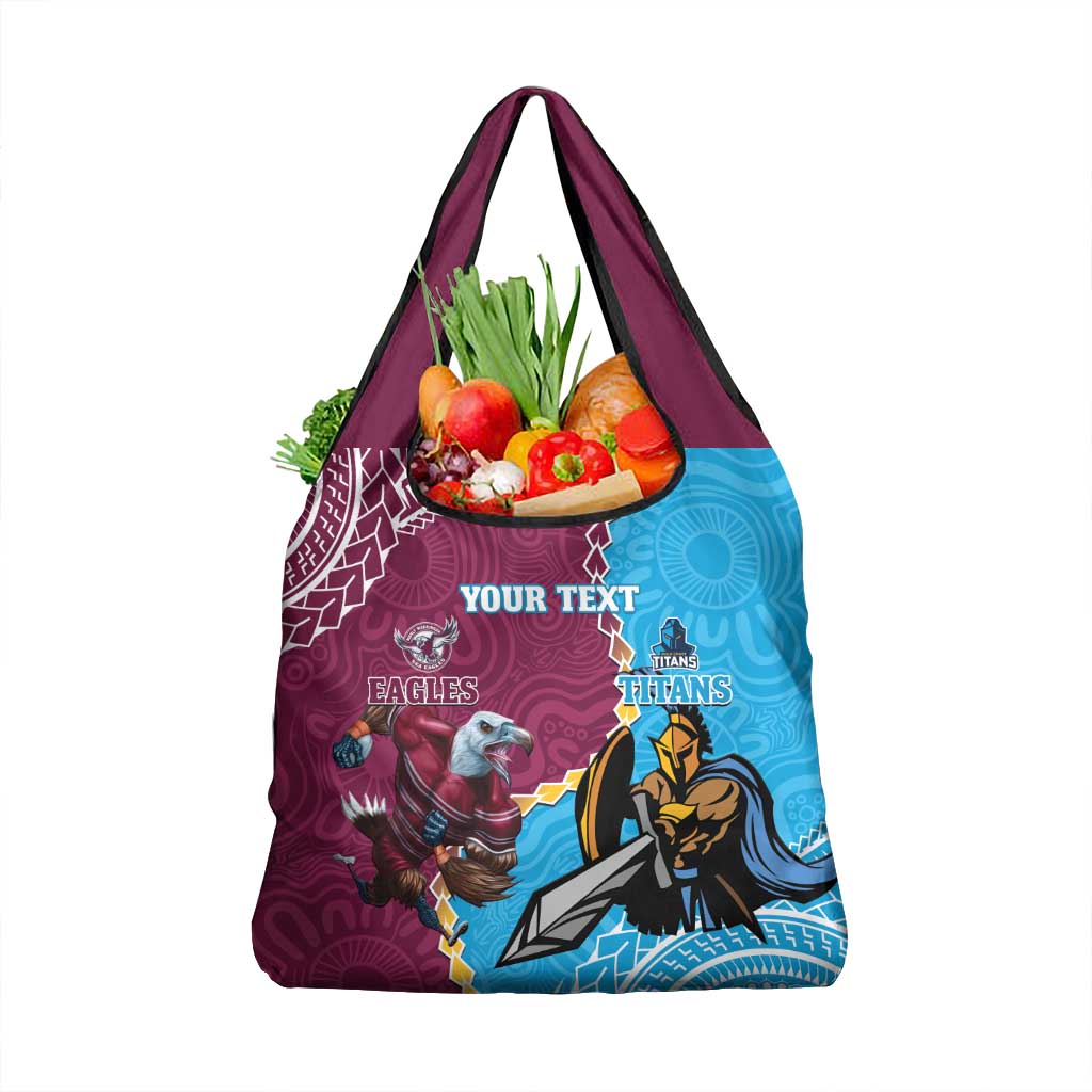 Personalised Eagles And Titans Rugby Grocery Bag Aboriginal Mix Polynesian Pattern
